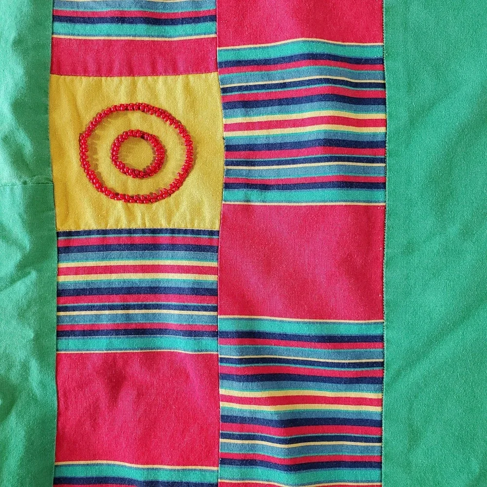 Block Square‎ Quilt Colorful Homemade 55X50 Patchwork Beading Africa Vibes